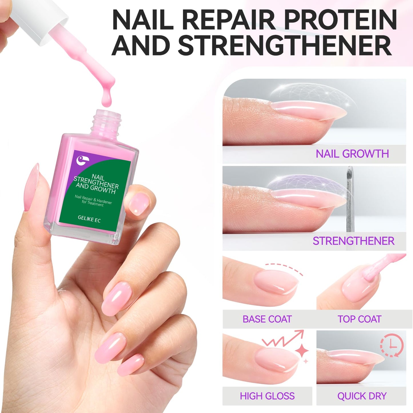 Gelike EC 6-in-1 Nail Repair & Strengthener – Pink 15ml