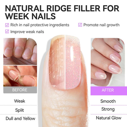 Gelike EC Nail Strengthener & Damaged Nail Repair – Glitter Pink 15ml, 6-in-1 Non-Toxic Protein Nail Hardener for Home DIY Manicure
