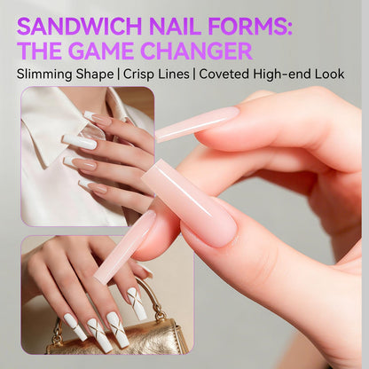 Gelike EC Sandwich Dual-Form for Builder Gel – 240Pcs, 15 Sizes, No Gel Stacking or Bubbles, Home Nail Extensions