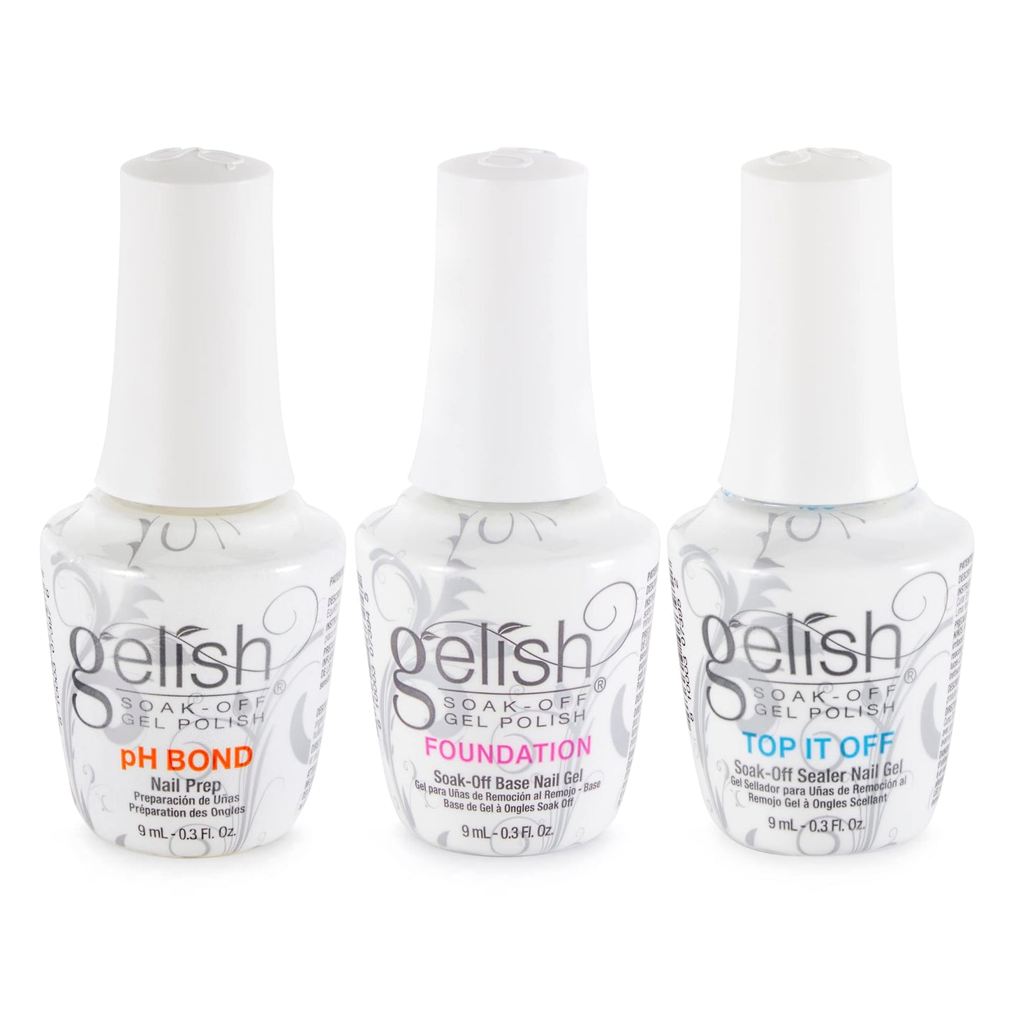 Gelish Mini Terrific Trio Gel Nail Polish Kit – 9 mL with pH Bond, Foundation Base & Top It Off