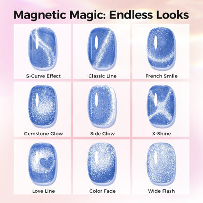 GELLAKTIK 5-in-1 Cat Eye Gel Nail Polish Kit — 6 Colors, 7.5ml (No Base/Top Coat Needed)
