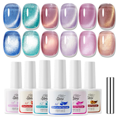 GELLAKTIK 5-in-1 Cat Eye Gel Nail Polish Kit — 6 Colors, 7.5ml (No Base/Top Coat Needed)