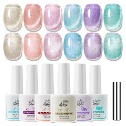 GELLAKTIK 5-in-1 Cat Eye Gel Nail Kit – 6x7.5ml, No Base/Top Coat Needed