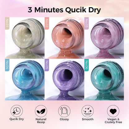GELLAKTIK 5-in-1 Cat Eye Gel Nail Kit – 6x7.5ml, No Base/Top Coat Needed
