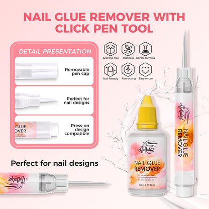 GELLAKTIK Nail Glue Remover with Pro Click & Remove Pen – 50ml, Acetone-Free
