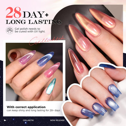 GELLAKTIK 5-in-1 Cat Eye Gel Nail Polish Kit — 6 Colors, 7.5ml (No Base/Top Coat Needed)