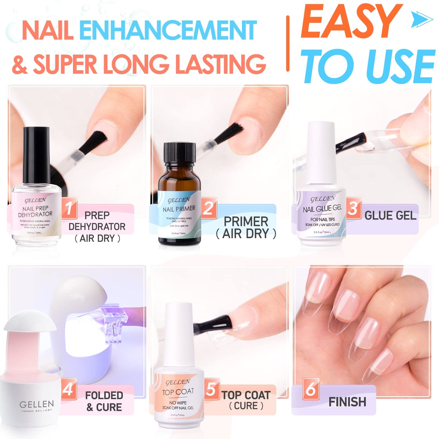 Gellen Gel Nail Kit: Complete All-In-One Set with 240 Tips, UV Lamp, and 3-in-1 Glue Gel