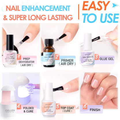 Gellen Gel Nail Kit: Complete All-In-One Set with 240 Tips, UV Lamp, and 3-in-1 Glue Gel