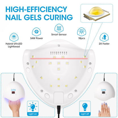 GELLEN 54W UV/LED Nail Lamp with Auto Sensor – 18 Beads, 3 Timers, LCD Display | Home & Salon Use