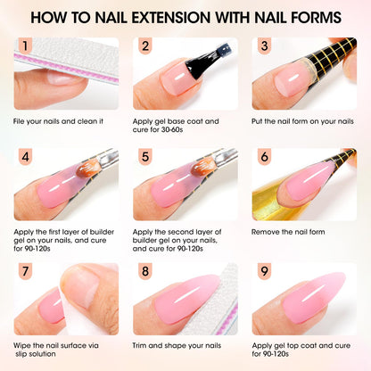 GELLEN Builder Gel Nails Extensions – Nude 30g, UV/LED, 20 Nail Forms