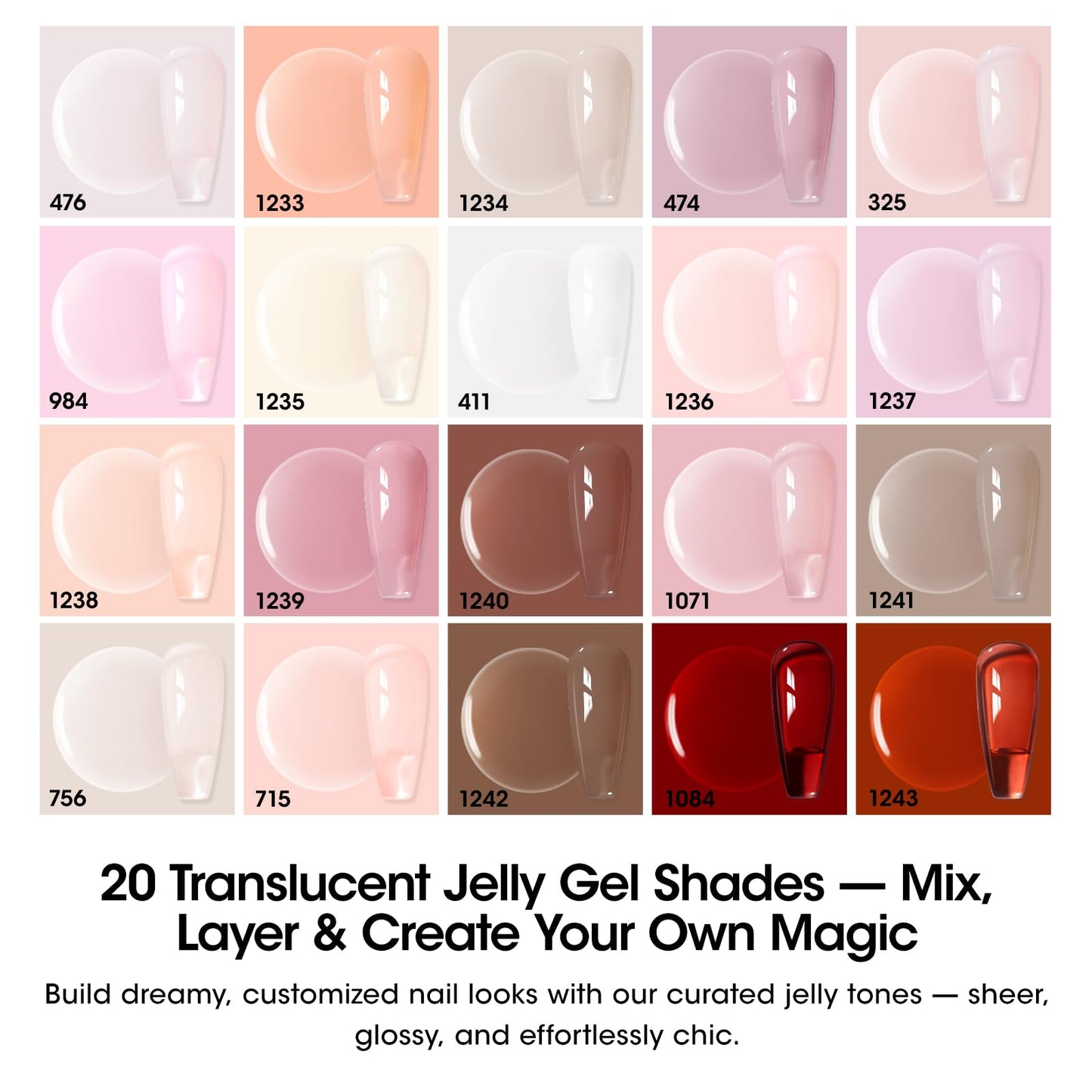 GELLEN Nude Gel Nail Polish Set – 20 Colors with Cat-Eye Top Coat & 3-Free Formula