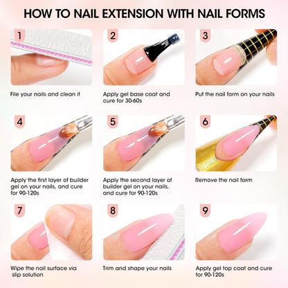 GELLEN Builder Gel Nude Pink – UV/LED Hard Gel for Nails Extensions & Overlays (30g) + 20 Nail Forms