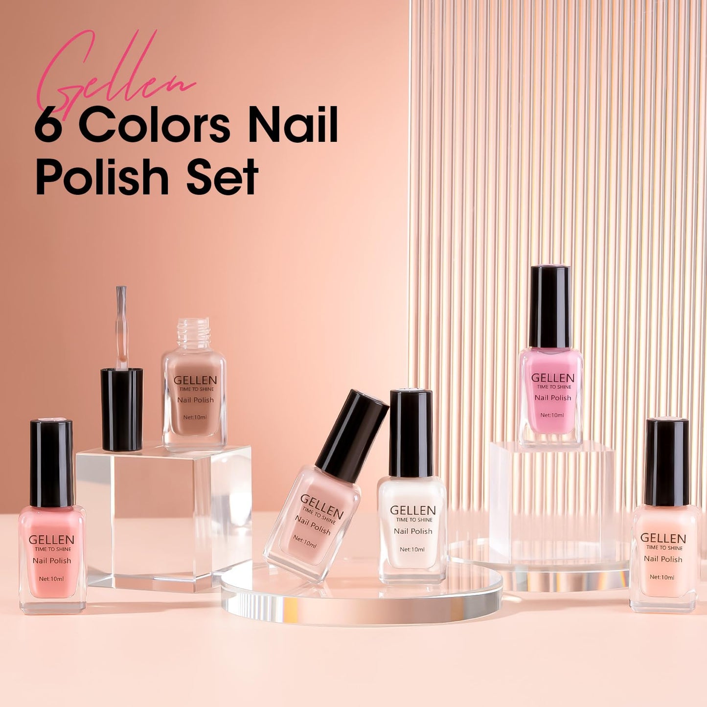 GELLEN Sheer Nude Jelly Nail Polish Set – 6 Colors, Quick Dry, 4-Free, HEMA-Free, Non-Toxic