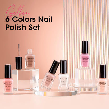 GELLEN Sheer Nude Jelly Nail Polish Set – 6 Colors, Quick Dry, 4-Free, HEMA-Free, Non-Toxic