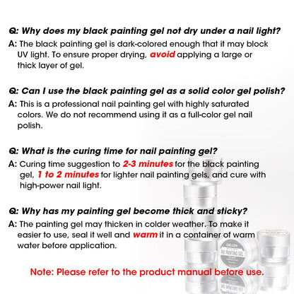GELLEN Nail Painting Gel 2Pcs 8g – Black & White No-Wipe Nail Art Gel for Liner, Florals & French