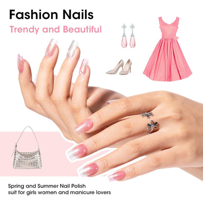 GELLEN Sheer Shimmer Pink Nail Polish & Clear Base Top Coat – 6-Piece Set, Quick-Dry, 4-Free