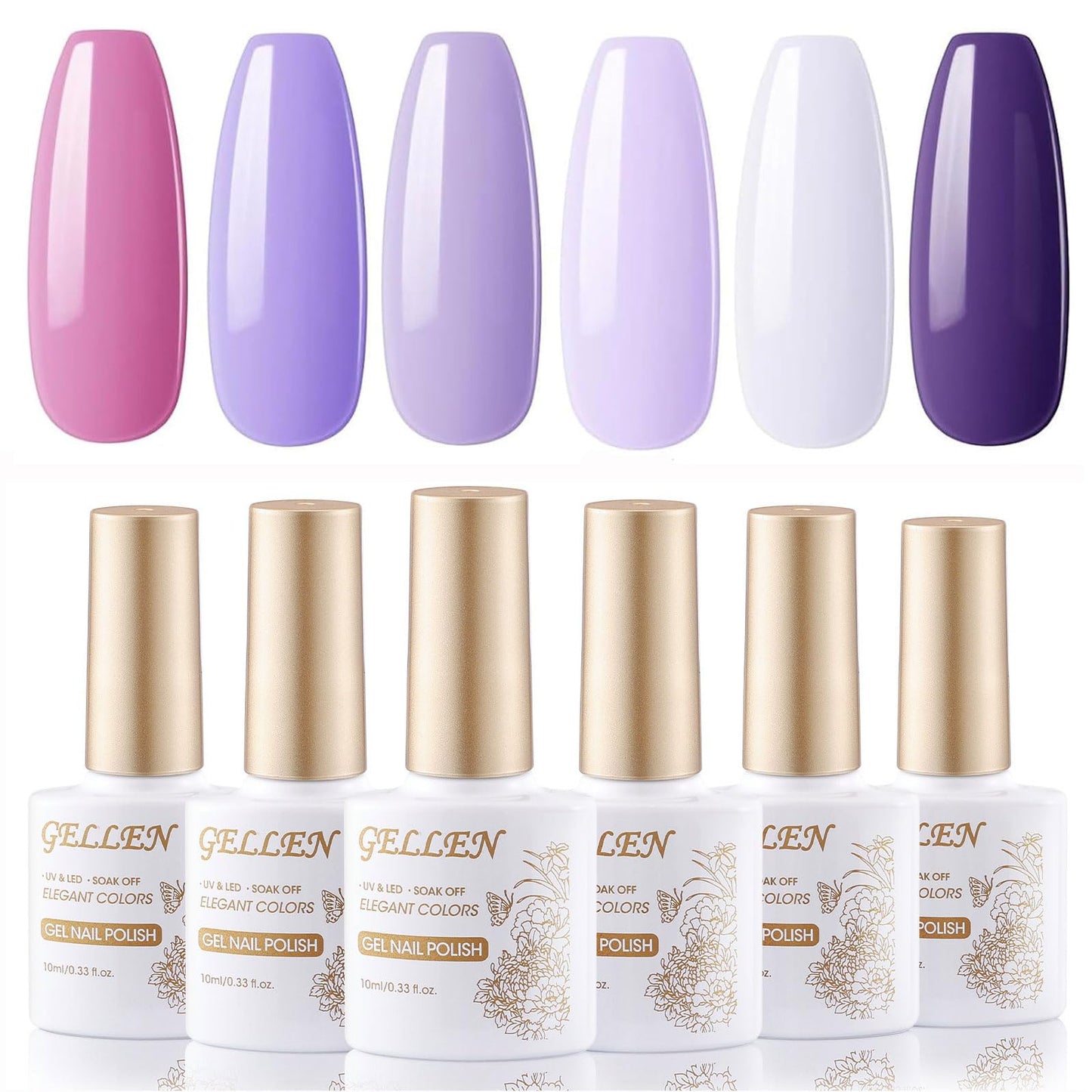 GELLEN Gel Nail Polish Set — 6 Colors: Royal Purple, Pink, Lavender for DIY Manicure