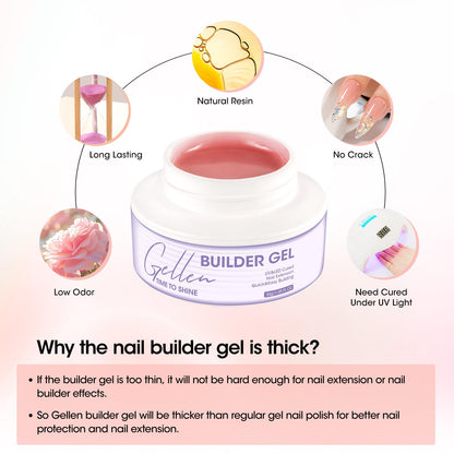 GELLEN Builder Gel Nude Pink – UV/LED Hard Gel for Nails Extensions & Overlays (30g) + 20 Nail Forms