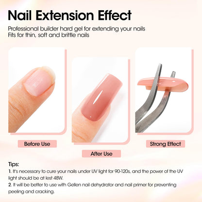 GELLEN Builder Gel Nude Pink – UV/LED Hard Gel for Nails Extensions & Overlays (30g) + 20 Nail Forms