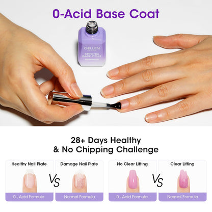GELLEN Gel Base Coat & Top Coat Set – 4x18ml, Matte/Glossy/Glitter Top Coats for Soak-Off Gel Nails