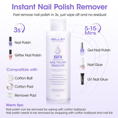 GELLEN 16 fl oz Non-Acetone Gel Nail Remover – 5-in-1 Pump Kit for Gel Polish, Glue, Glitter & Acrylic