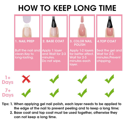 GELLEN Sheer Shimmer Pink Nail Polish & Clear Base Top Coat – 6-Piece Set, Quick-Dry, 4-Free