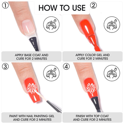 GELLEN Nail Painting Gel 2Pcs 8g – Black & White No-Wipe Nail Art Gel for Liner, Florals & French