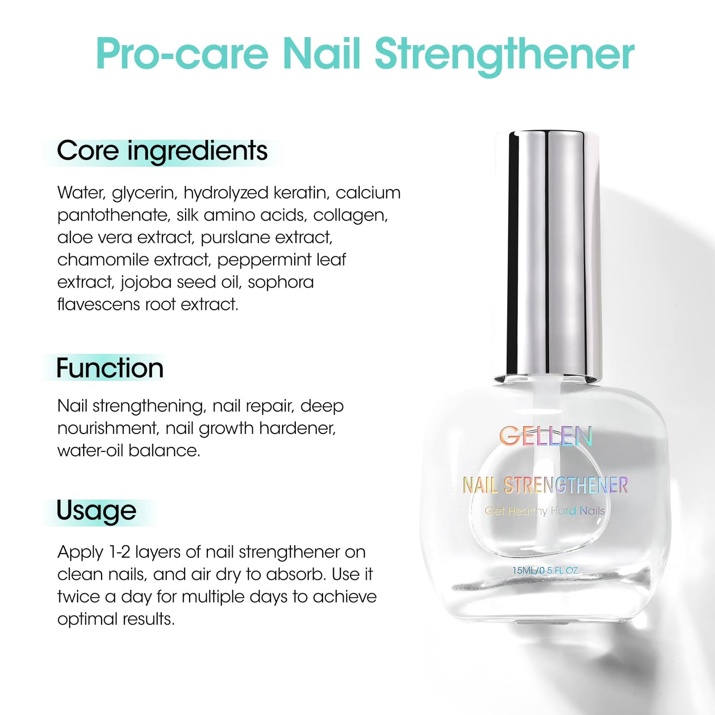 GELLEN Unscent Nail Strengthener – 8-in-1 Clear Nail Repair (15ml)