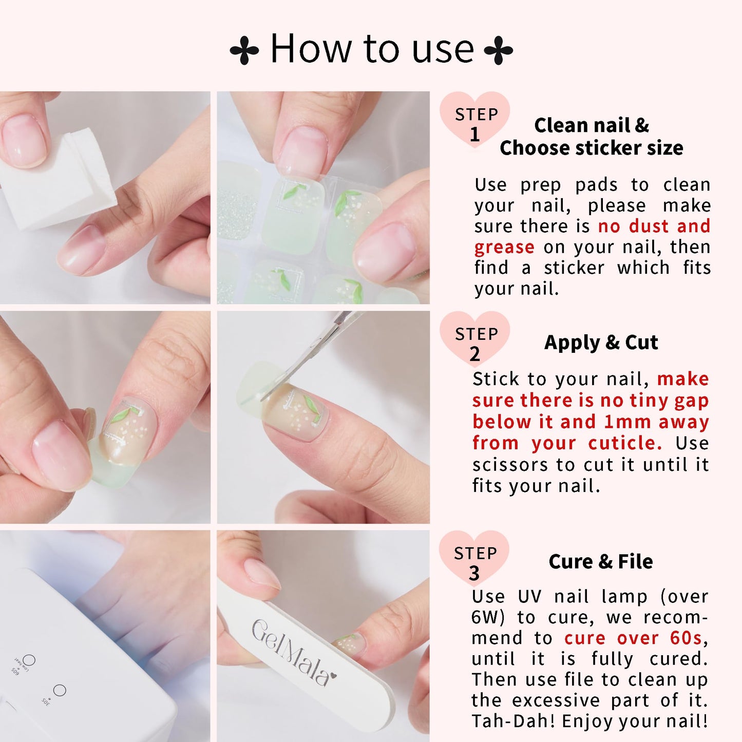GelMala Hearts Polka Dot Semi-Cured Gel Nail Strips – Easy At-Home Manicure