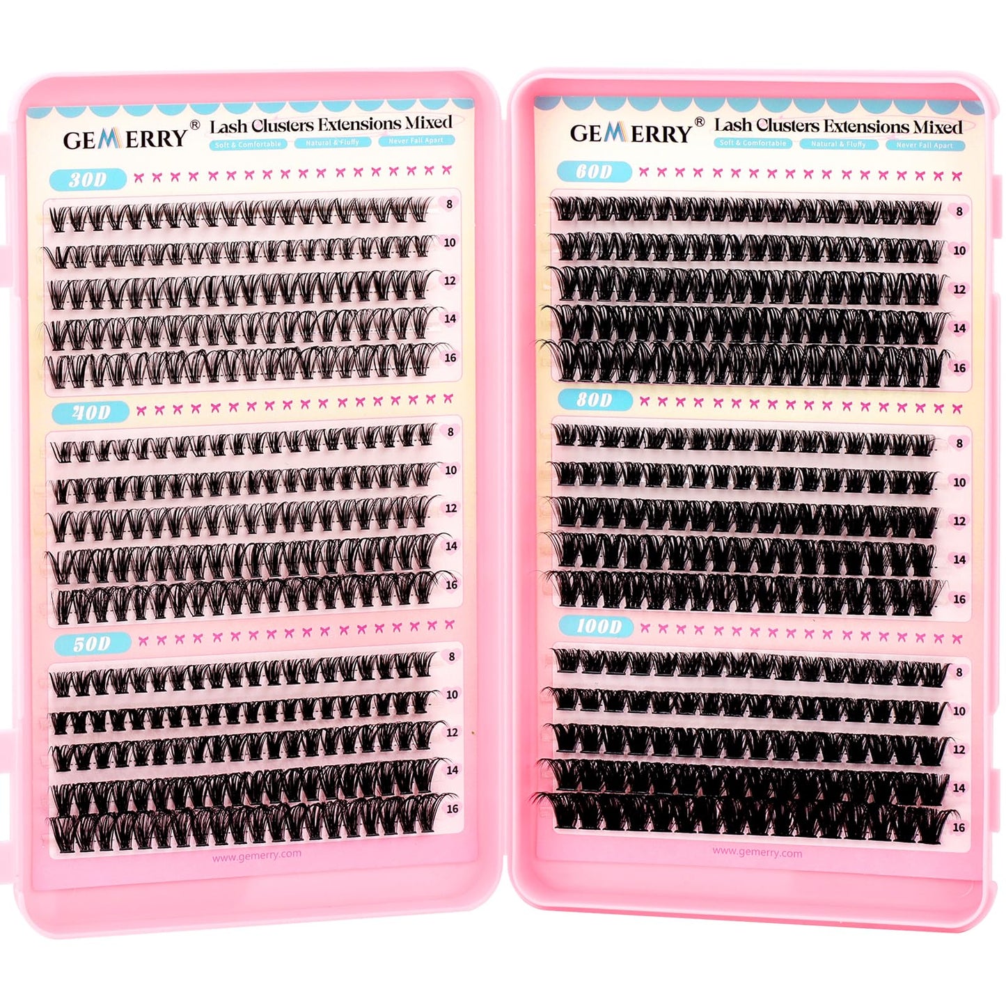 GEMERRY 565Pcs Lash Clusters D Curl Volume Kit – DIY Eyelashes (8-16mm, 30D-100D)