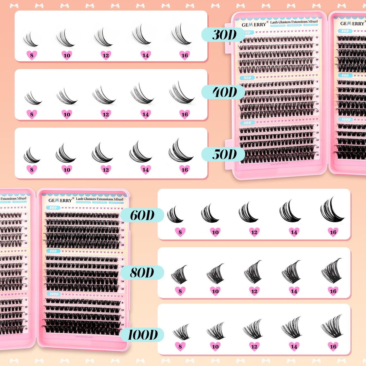GEMERRY 565Pcs Lash Clusters D Curl Volume Kit – DIY Eyelashes (8-16mm, 30D-100D)