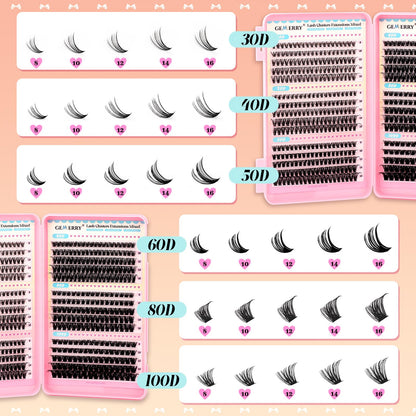 GEMERRY 565Pcs Lash Clusters D Curl Volume Kit – DIY Eyelashes (8-16mm, 30D-100D)