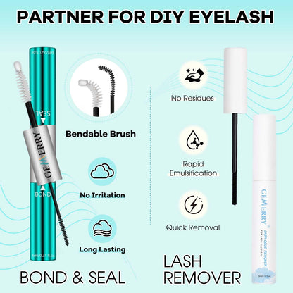 GEMERRY Lash Extension Kit 30D+40D Clusters | 280pcs, 10-18mm, Bond & Seal, Remover, Tweezers & Brush