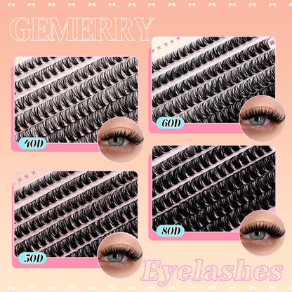 GEMERRY Lash Clusters – 4 Styles (40D, 50D, 60D, 80D) Fluffy DIY Eyelashes