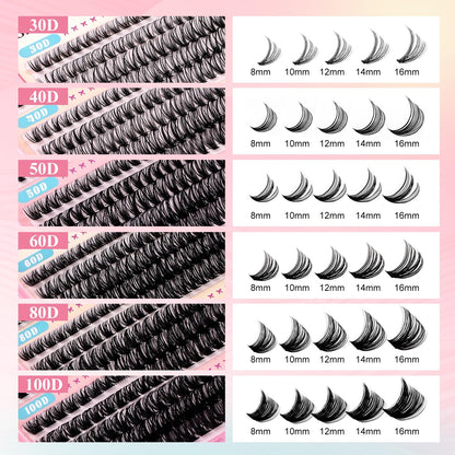 GEMERRY Lash Clusters Kit 565Pcs | 30D–100D Eyelash Extensions, 8–16mm, Bond & Seal, Tweezers