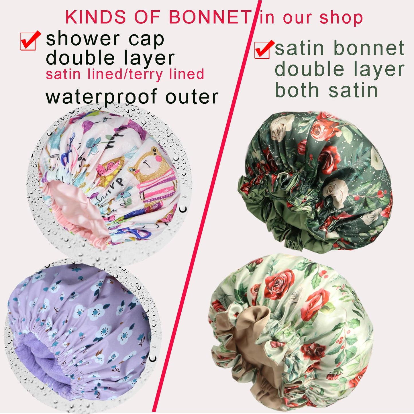 Genergy 2Pcs Satin-Interior Shower Cap – Extra Large, Reusable & Waterproof
