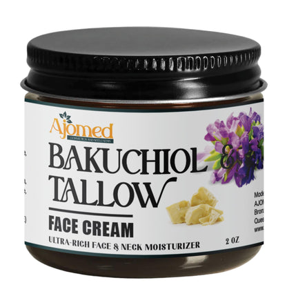 Beef Tallow Face Cream with 2% Bakuchiol Oil — Handmade, Non-Greasy Anti-Aging Moisturizer