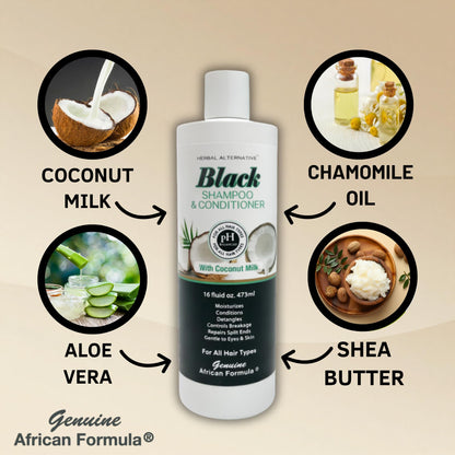 Genuine African Formula Black Shampoo & Conditioner with Coconut Milk | 16oz 2-in-1 Moisturizing Hair Care