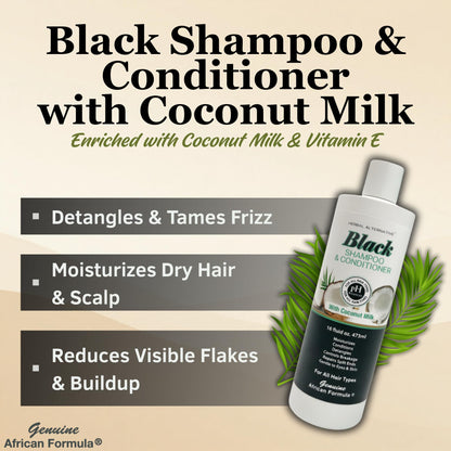 Genuine African Formula Black Shampoo & Conditioner with Coconut Milk | 16oz 2-in-1 Moisturizing Hair Care