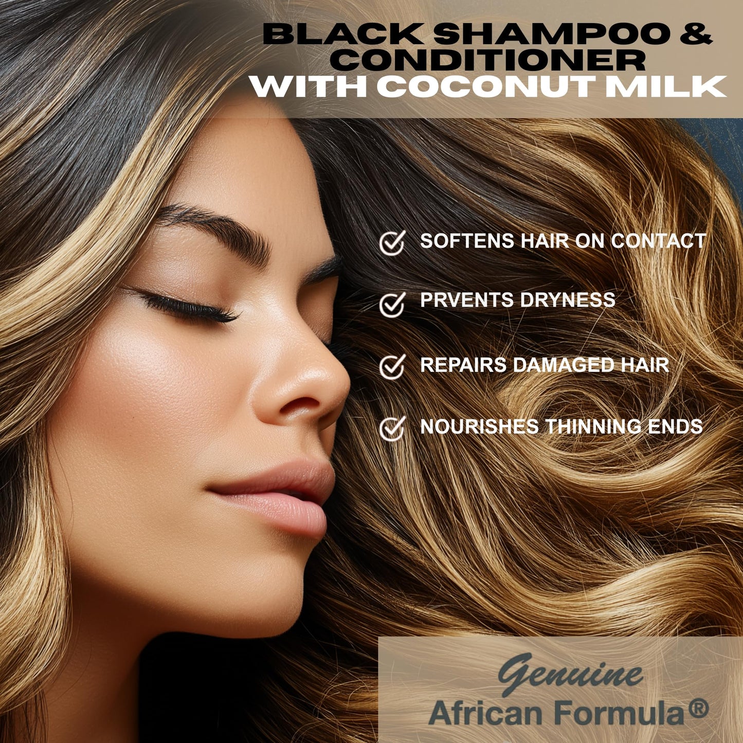 Genuine African Formula Black Shampoo & Conditioner with Coconut Milk | 16oz 2-in-1 Moisturizing Hair Care