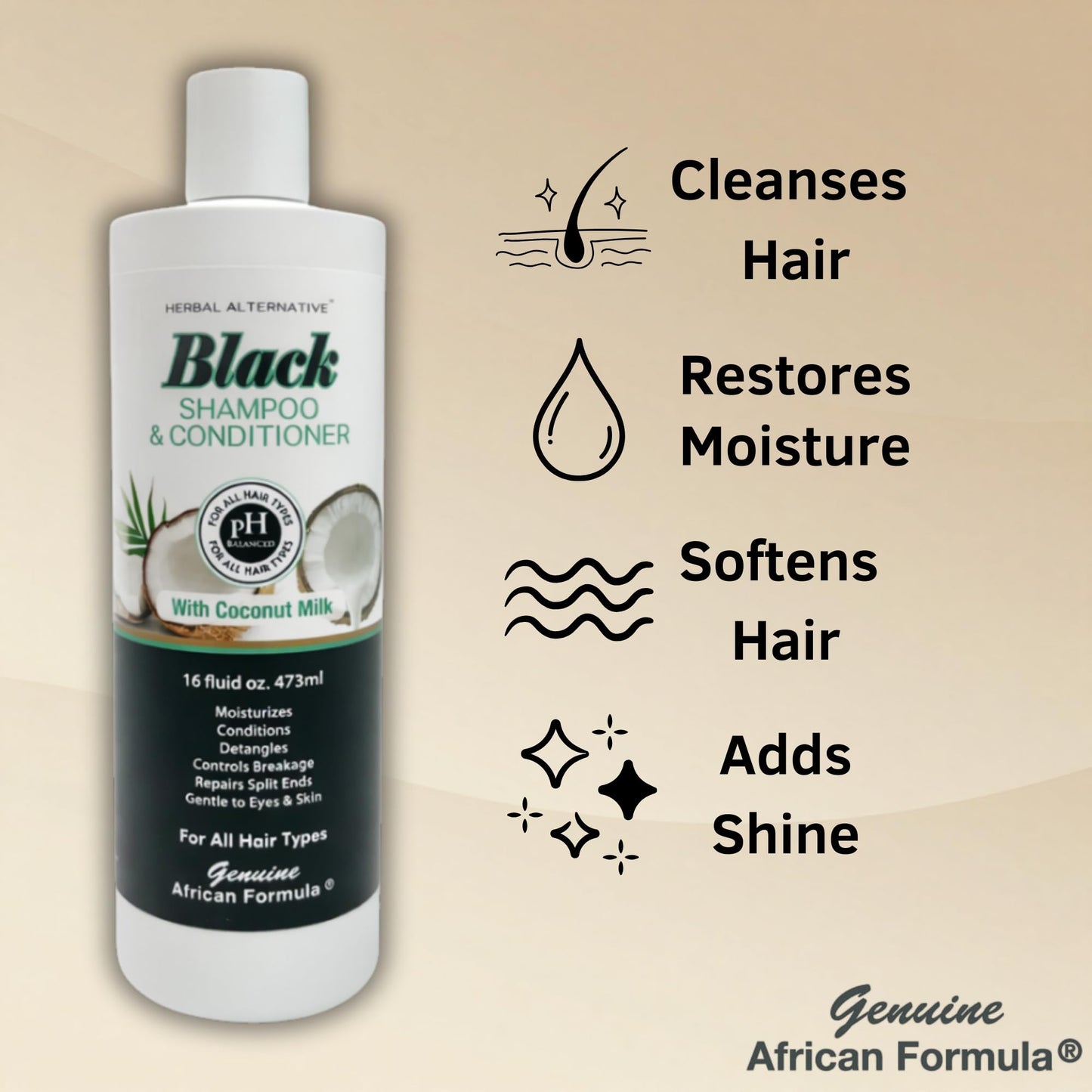 Genuine African Formula Black Shampoo & Conditioner with Coconut Milk | 16oz 2-in-1 Moisturizing Hair Care