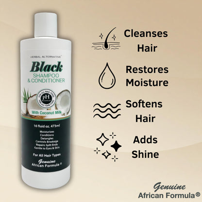 Genuine African Formula Black Shampoo & Conditioner with Coconut Milk | 16oz 2-in-1 Moisturizing Hair Care