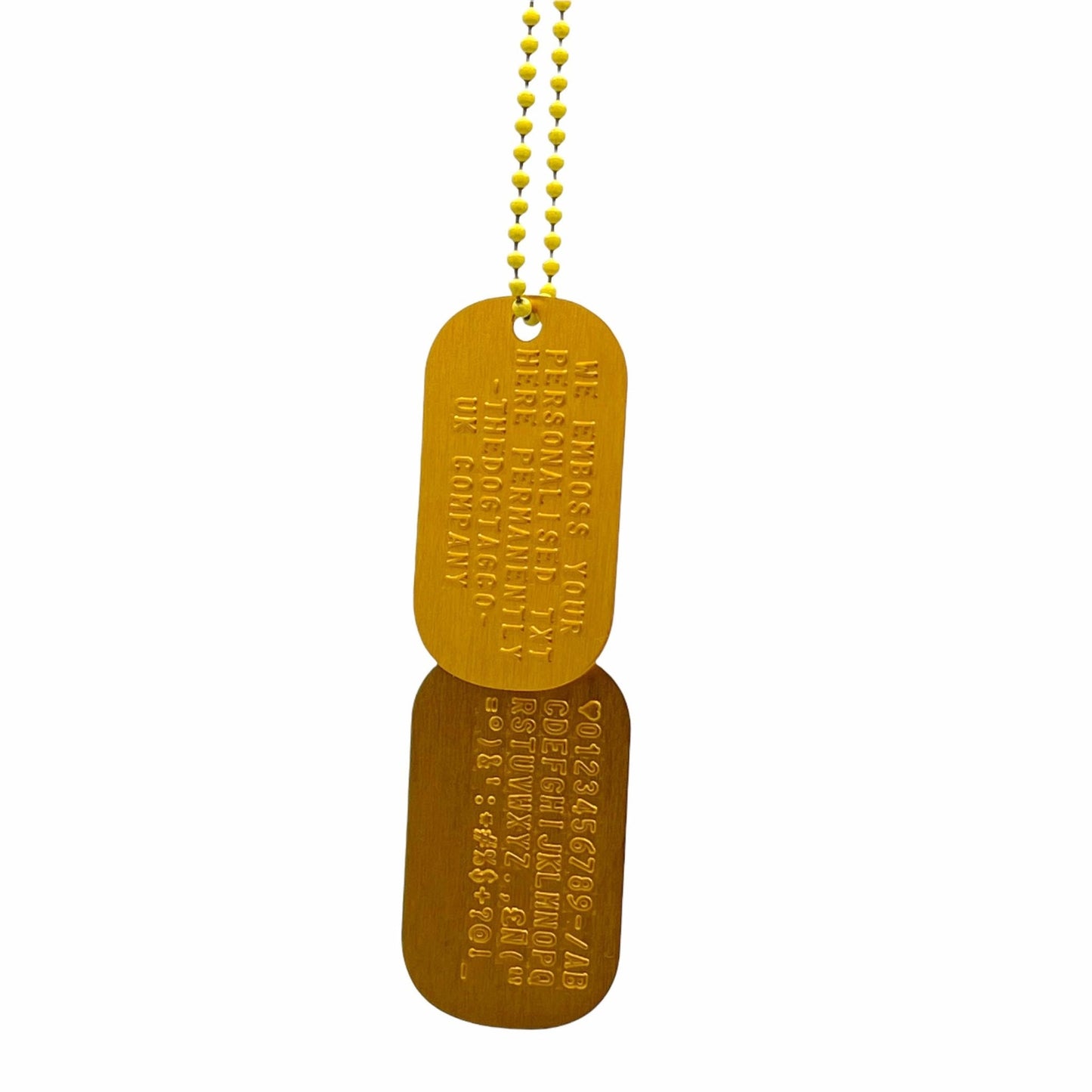 Genuine Army Dog Tag (Gold Personalised ID Dog Tag Army PAIR Set with Yellow Chains)