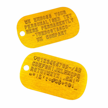 Genuine Army Dog Tag (Gold Personalised ID Dog Tag Army PAIR Set with Yellow Chains)