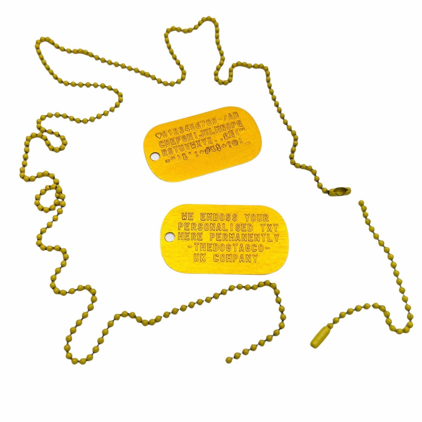 Genuine Army Dog Tag (Gold Personalised ID Dog Tag Army PAIR Set with Yellow Chains)