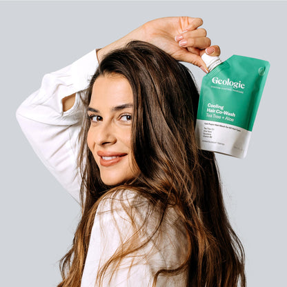 Geologie Cooling Hair Co-Wash – 4-in-1 Cleanser, Conditioner, Mask & Serum | Tea Tree, Aloe Vera, Squalane & Vitamin B5 | Eco-Friendly Pouch