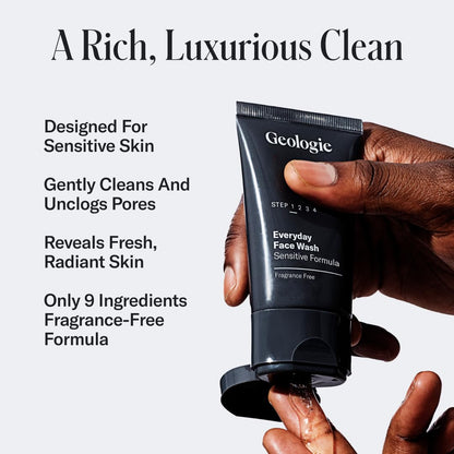 Geologie Sensitive Skincare Set – 3-Month Gentle Daily Routine for Sensitive Skin (Face Wash Duo, Retinol Night Cream, SPF15 Moisturizer & Eye Cream)