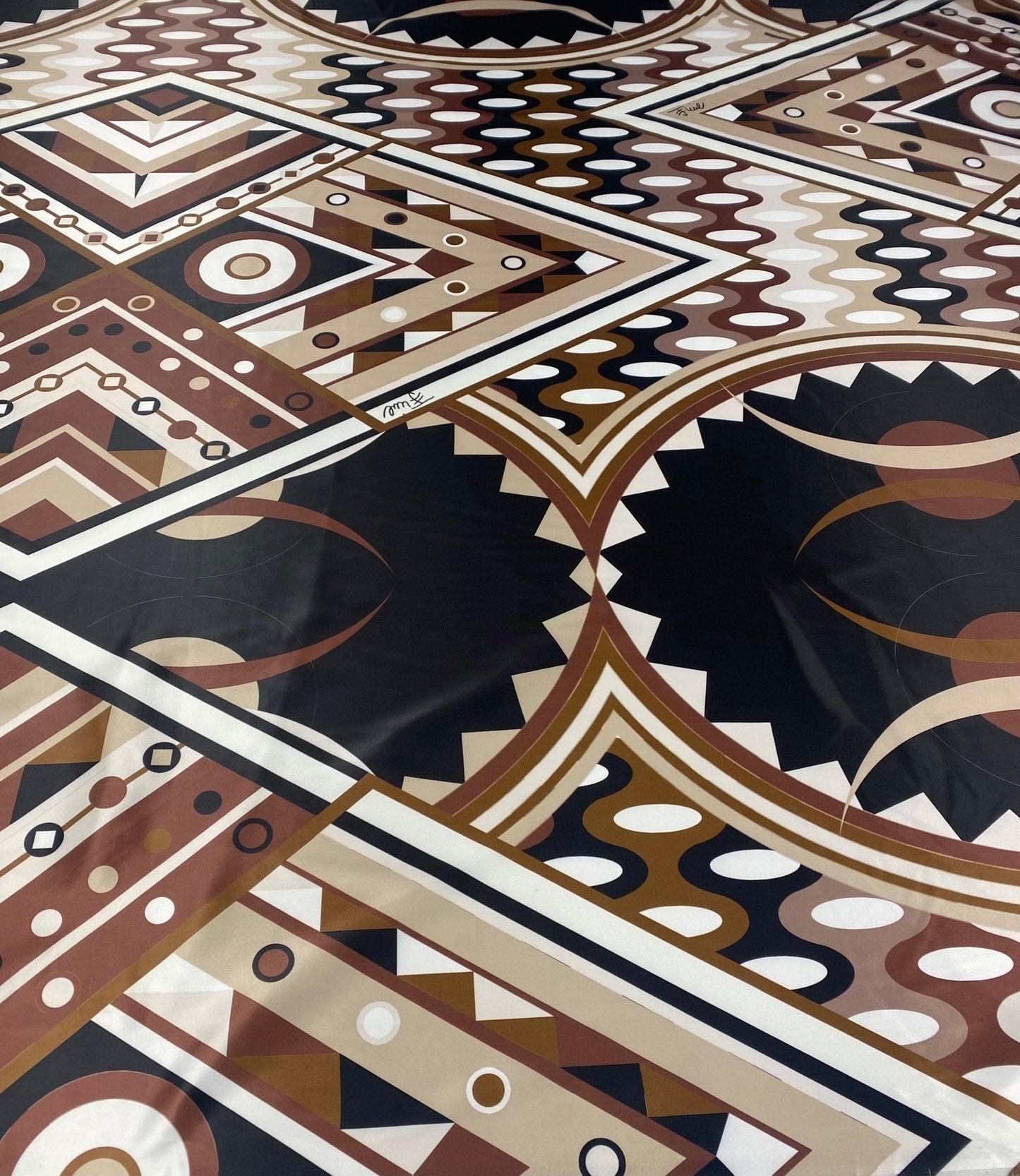 Geometric Art Deco Fabric – Brown Beige Retro Pattern by the Metre