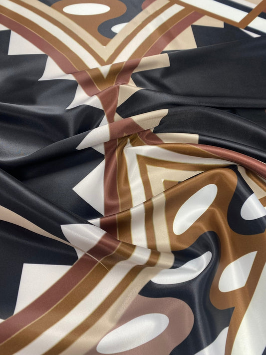 Geometric Art Deco Fabric – Brown Beige Retro Pattern by the Metre