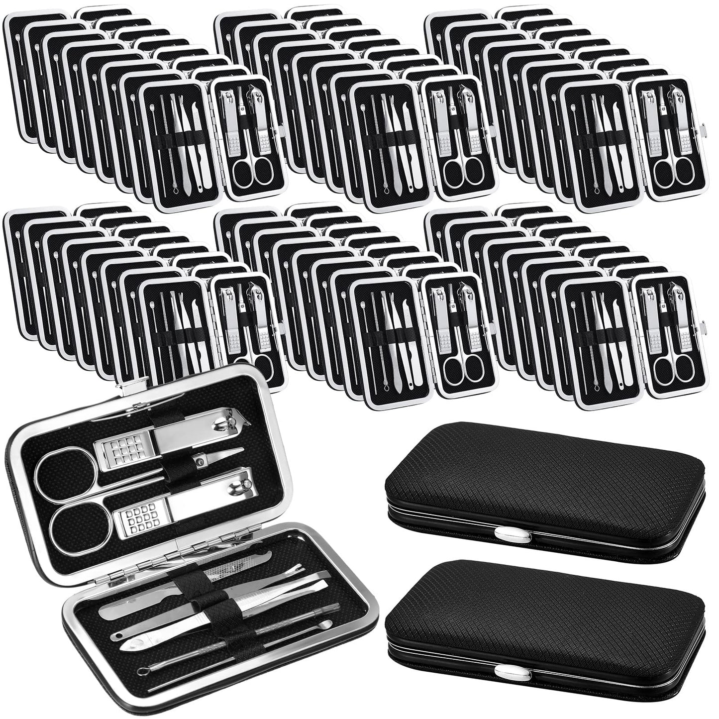 Geosar 50 Set 8-in-1 Travel Manicure Kit – Stainless Steel, Portable Case, Gift for Valentine (Black)